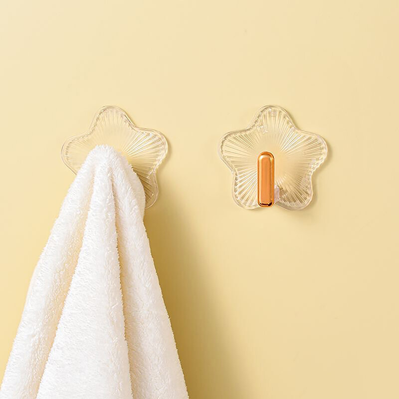 2PCS/Bag Star Shaped Transparent Strong Traceless Hooks Wall Mounted Bathroom Without Punching Towel Key Sundries Storage Hooks