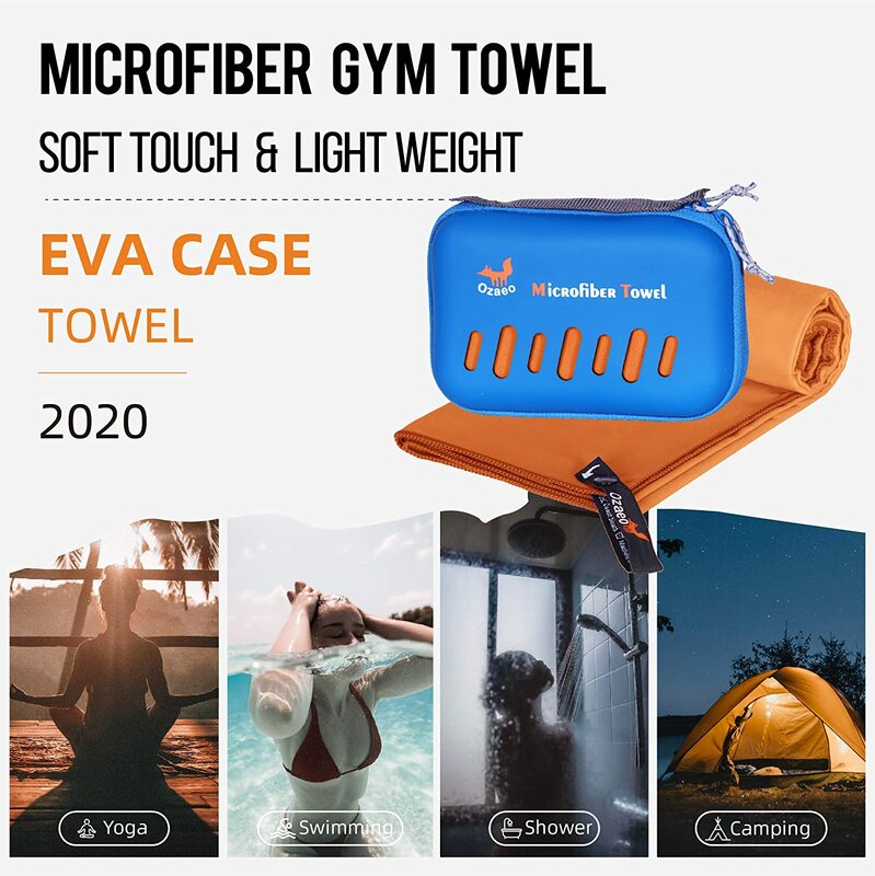 Eva case-toalha de microfibra para viagem, toalha leve, ultra compacta, secagem rápida, para esportes, praia, natação e camping