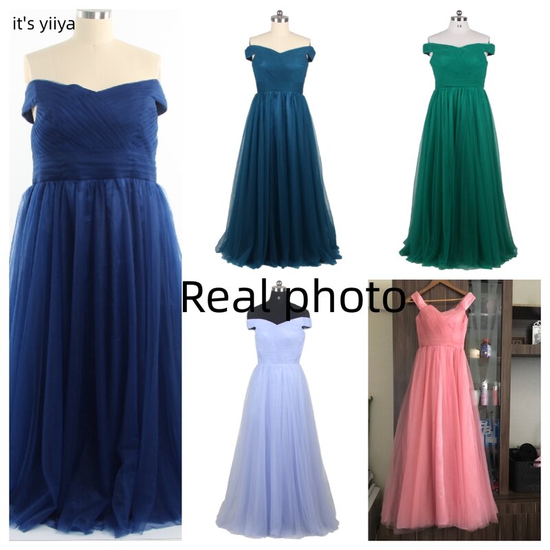It's Yiiya 신부 들러리 드레스, 맞춤형 A 라인 바닥 길이 플러스 사이즈, 네이비 블루, 여성 파티 드레스, 얇은 명주 그물 로브, DSYA003