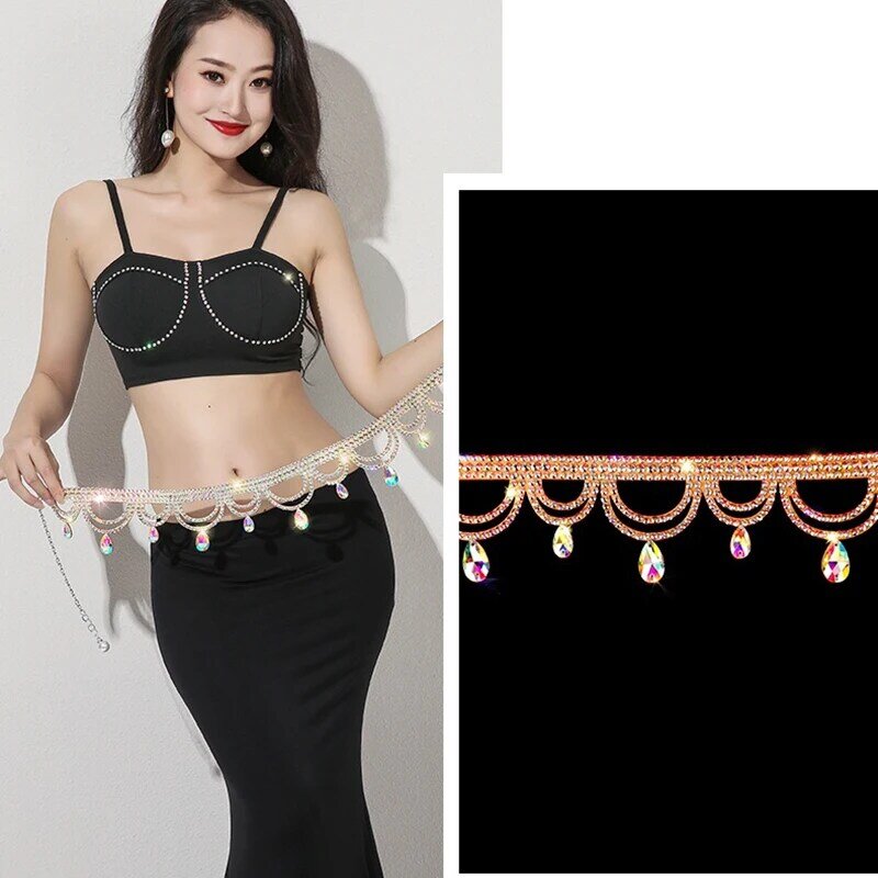 Fashion wanita rantai pinggang sabuk menari perut perhiasan pakaian dansa kostum berlian imitasi untuk kinerja Bellydance