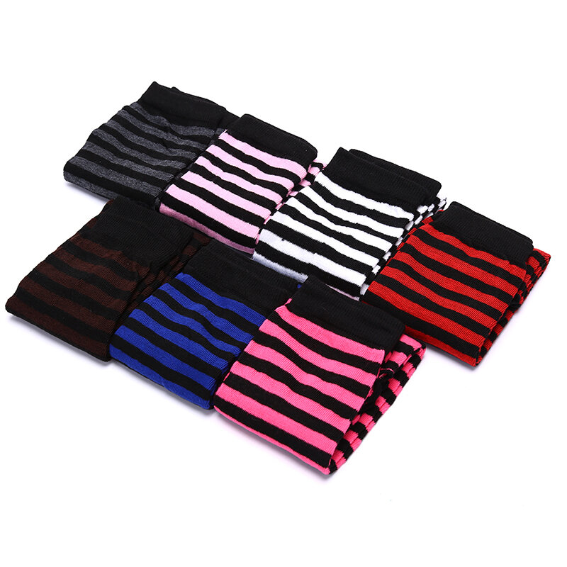 1Pair Knitted Striped Warm Mittens Women Arm Warmer Fingerless Long Gloves Protection Arm Warmer Half Finger Sleeves