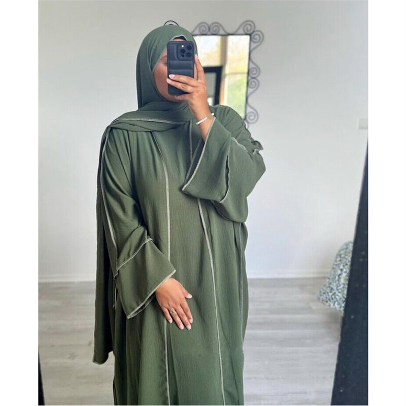3 Stuk Abaya Bijpassende Moslim Sets Hijab Jurk Crêpe Open Kimono Voor Vrouwen Dubai Kalkoen Innerlijke Jurken Islamitische Kleding Ramadan