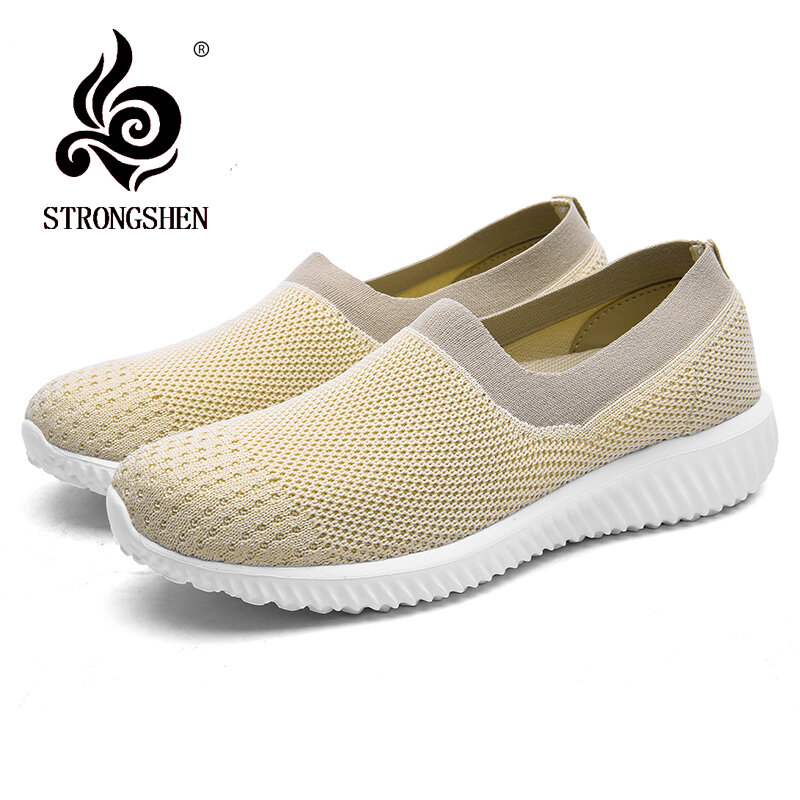 STRONGSHEN-zapatos de calcetín vulcanizados para mujer, Zapatillas de malla sin cordones, zapatos planos vulcanizados