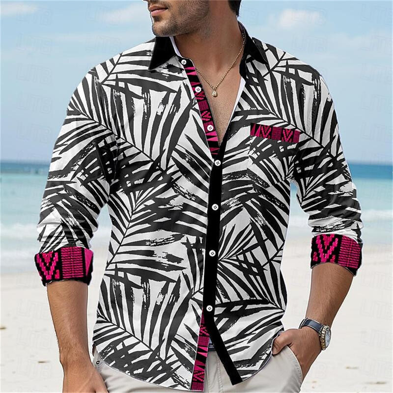 남성용 장미 3D 프린팅 크리에이티브 긴팔 라펠 단추 업 셔츠, 여름 레저 휴가 스트리트 남성 의류, 2024 신제품