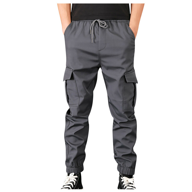 Calça de cintura média masculina, macacão com bolsos, estilo de rua casual ao ar livre, cor sólida, tendência da moda