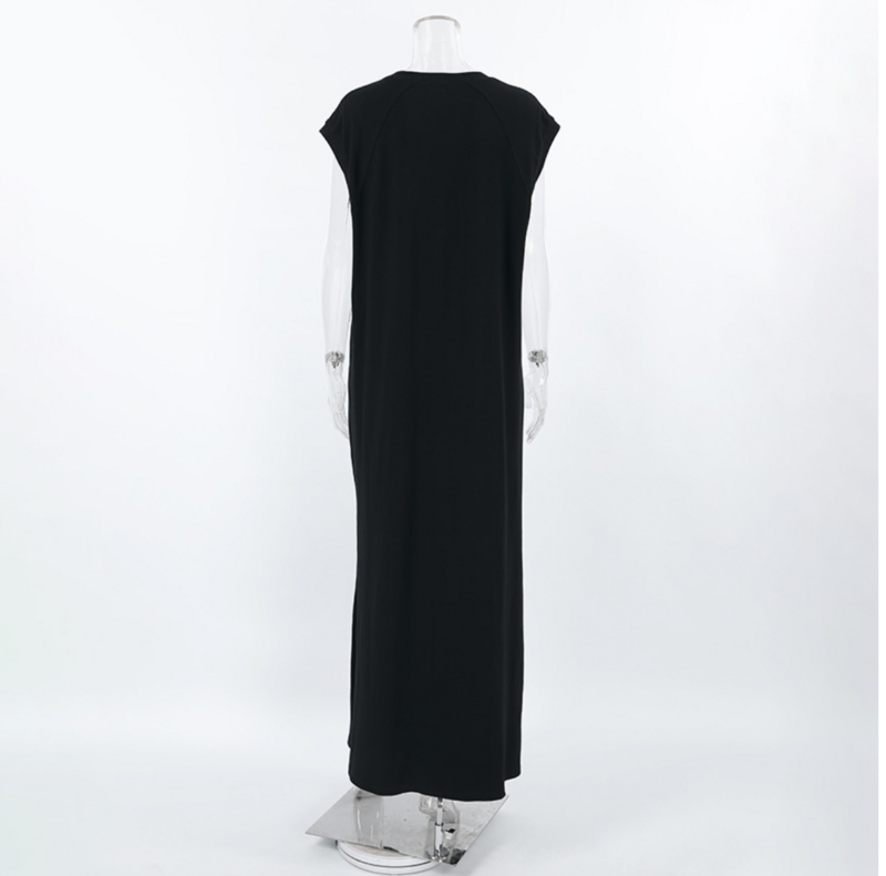 Kobiety długa czarna sukienka wysokiej jakości moda sexy długa sukienka bez rękawów dla kobiet