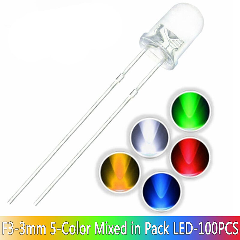Ultra Bright Emitting Diode Dides LED Light Lamp, Redondo, Claro, Verde, Amarelo, Azul, Branco, Vermelho, F3, 3mm, 10 cores