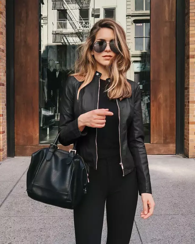 Autumn and Winter Women's Large Size Leather Jacket Fashionable Solid Color Slim Street Elegant Versatile Top PU Suit Jacket