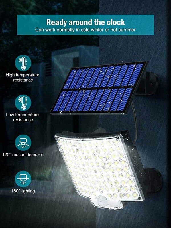 Solar Flood Security Lights, 3 modos, 106 LED, 328 LED, Spotlights, IP65 impermeável, Sensor de movimento, indução humana, exterior