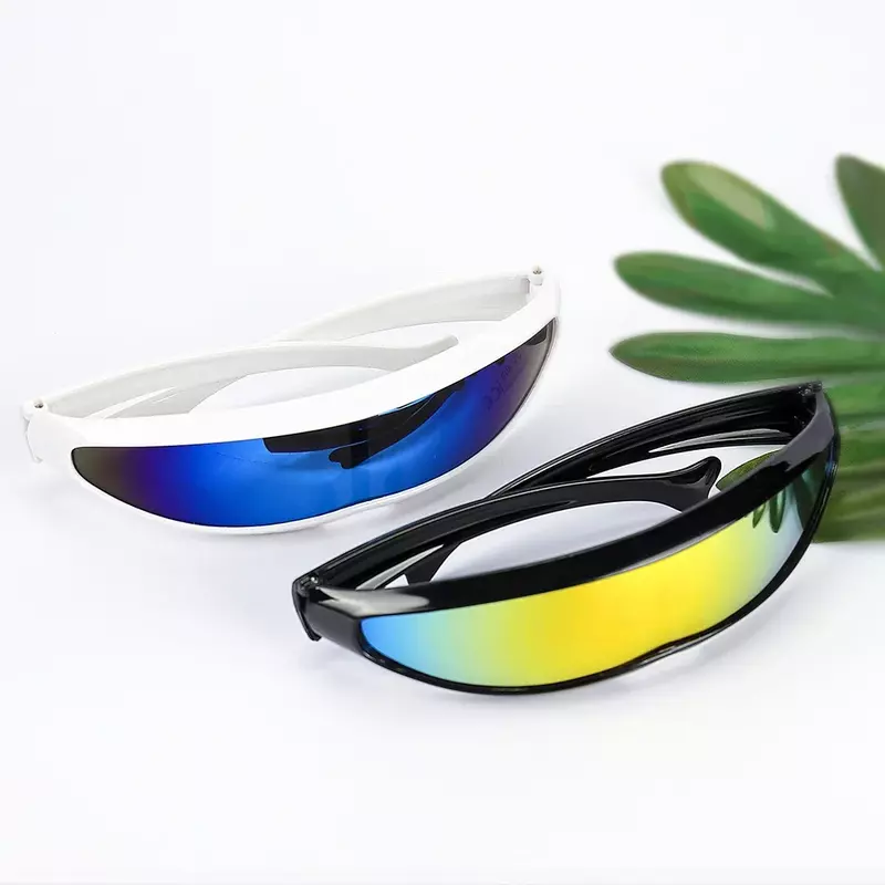 Personalità lenti a specchio visiera occhiali da sole occhiali da vista Laser occhiali da vista futuristici stretti UV400 occhiali da sole da ciclismo da corsa