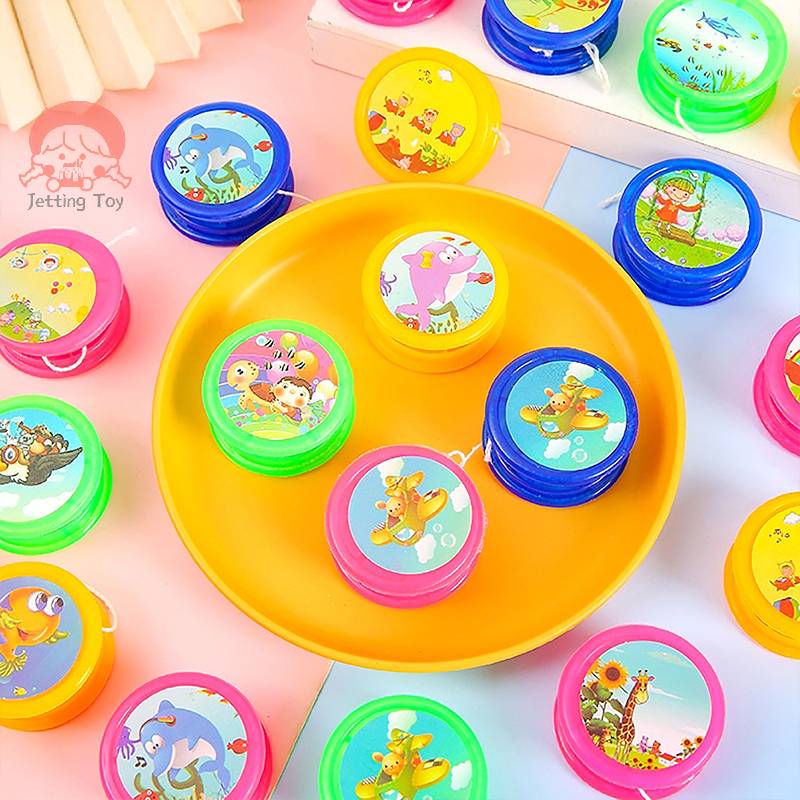 Mini yoyo bola para crianças, bola mágica com animais dos desenhos animados, brinquedo educativo, presente de festa de aniversário, 2pcs