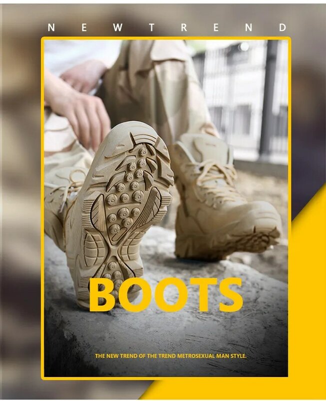 Botas táticas de deserto impermeáveis masculinas, botas do exército resistentes ao desgaste, botas de tornozelo de combate ao ar livre, tamanho 39-47