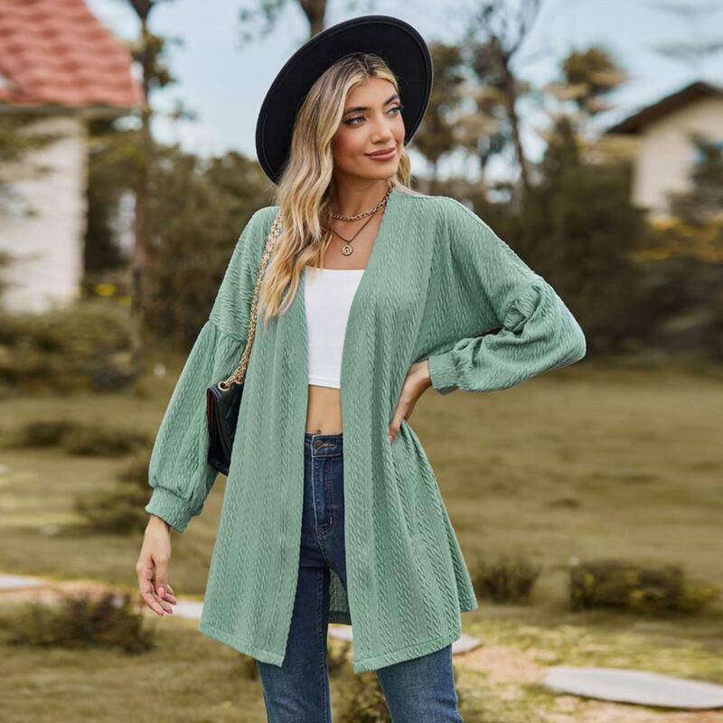 2023 Women Cardigan Jacket Knitted Long Sleeve Open Stitch Loose Mid Length Spring Fall Sweater Coat Casual Cardigan Jacket