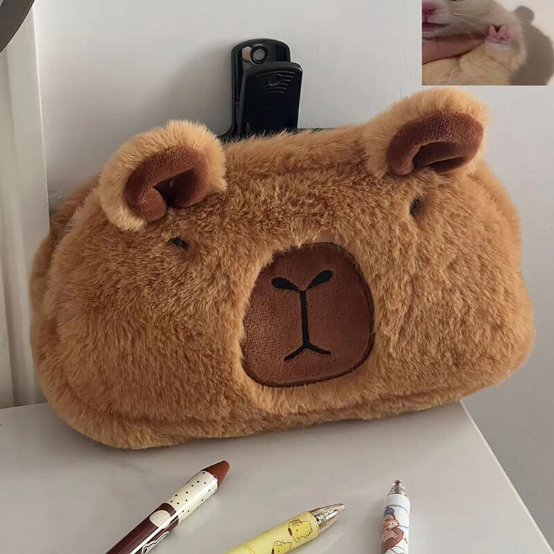 Cartoon Cute Pen Bag Plush Stuffed Animal Pencil Bag Large Capacity Cosmetic Bag Kawaii School Stationery
