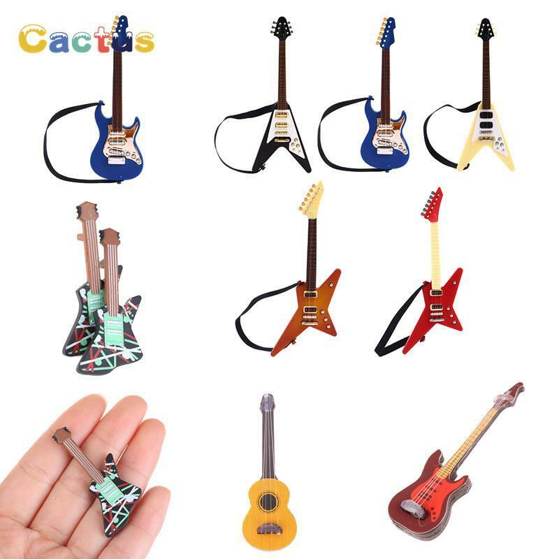 Accesorios de guitarra de música en miniatura para casa de muñecas, juguete de decoración para el hogar, instrumento Musical, adorno, regalos, 1:12