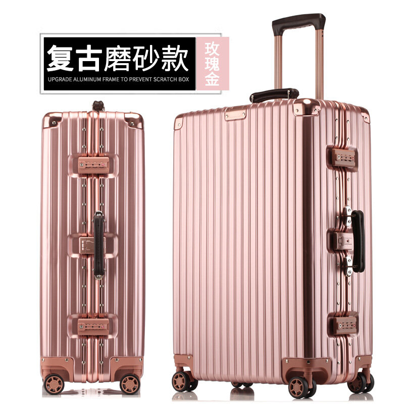 PLUENLI Retro Aluminum Frame Trolley Case Universal Wheel Suitcase