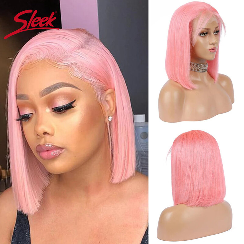 Pink Bob Wigs Blonde Pink Straight Lace Front Human Hair Wigs HD Transparent Lace Pre Plucked Sleek Brazilian Bob Lace Wigs