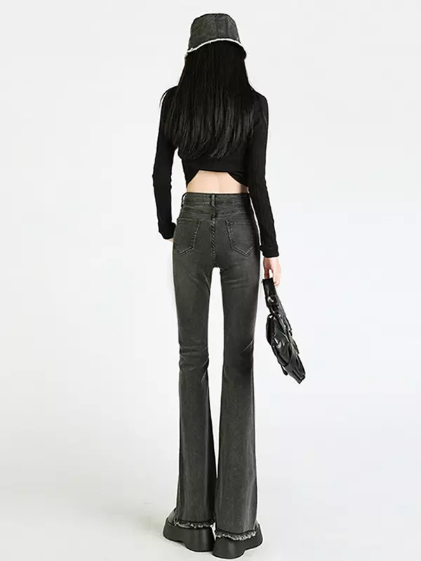Calça feminina de perna larga, cintura alta, calça jeans drapeado feminina, moda vintage, casual e simples, solta, primavera e outono, 2022
