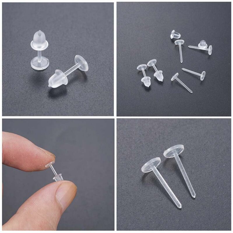 50Pcs/Pack Plastic Stud Earring Anti Allergy Ear Protect From Ear Hole Blockage Transparent Pure Color Earrings Jewelry Parts