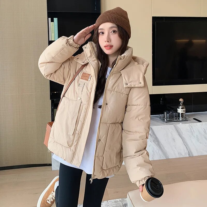 Down Cotton Jacket Women 2023 Autumn Winter New Loose Fashion All-match Casual Padded Coat Female Hooded Thick Warm Paraks