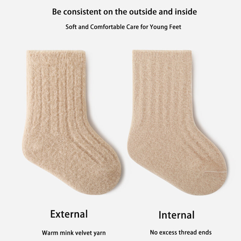 Зимние новые носки средней длины для малышей для новорожденных детей мягкие однотонные бархатные носки из пряжи осенние милые носки без косточек для девочек и мальчиков