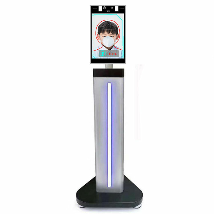 Écran LCD haute définition de 8 pouces avec reconnaissance faciale, test de température corporelle, lavage des mains, fonction de poinçonnage de présence
