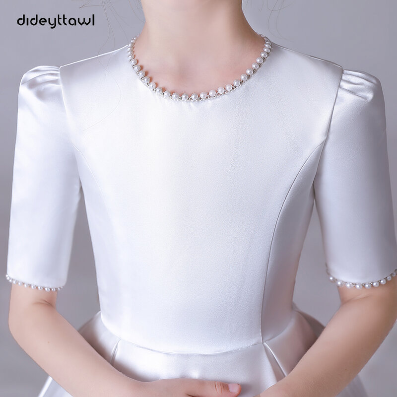 Женское атласное платье Dideyttawl, белое элегантное платье с жемчужинами для первого причастия, для свадебной вечеринки, с коротким рукавом, для подружки невесты