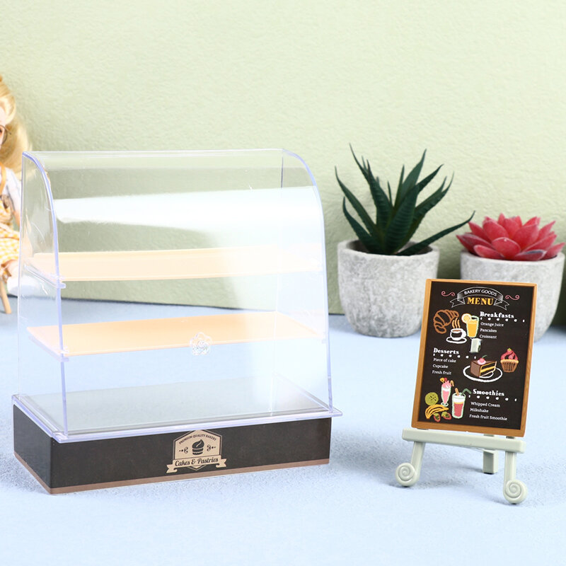 1Set miniatur rumah boneka 1:12 kabinet tampilan kue plastik papan nama berdiri Model dekorasi pemandangan hidup mainan