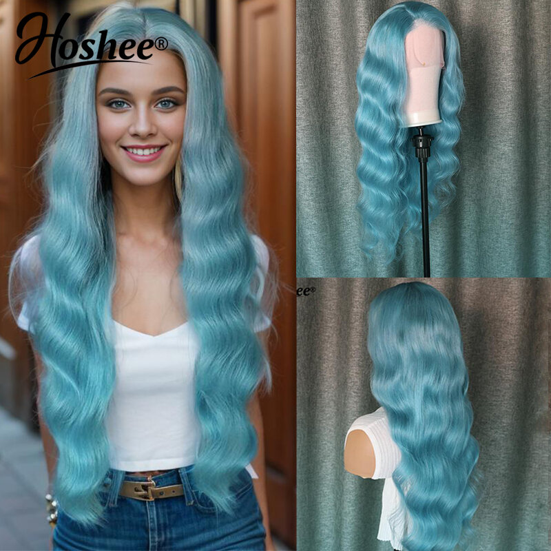 Hoshee Blue Colored Loose Deep Wave Perruques Human Hair Wig Preplucked 13x4 Lace Front Wigs Remy Brazilian Virgin For Woman