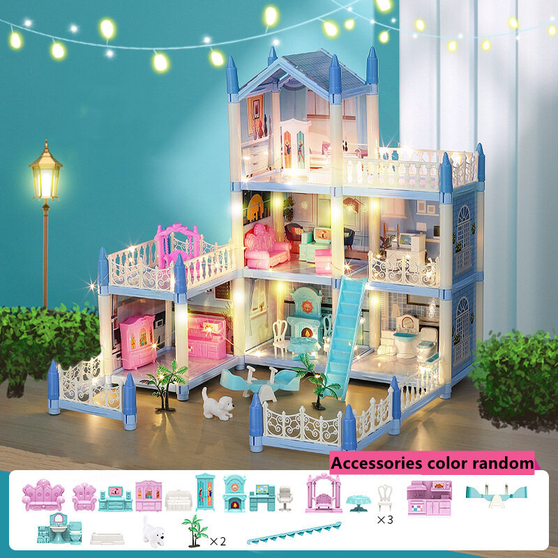 Casas de muñecas 3D ensambladas, miniaturas DIY, accesorios para casa de muñecas, Villa, Castillo de princesa con luz LED, regalo de cumpleaños para niña, casa de Juguetes