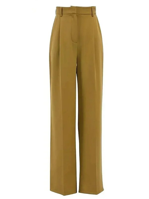 Pantalones de moda de verano para mujer, ropa interior elegante de cintura alta, pierna ancha, longitud plisada, ajuste suelto