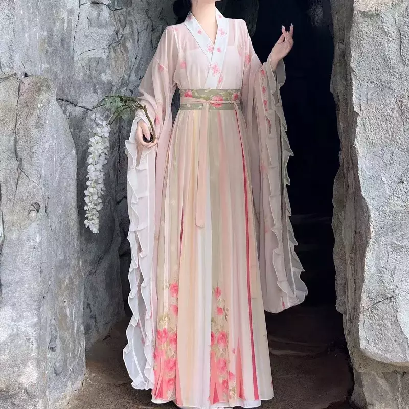 Chinesische Art Weijin Dynastie Hanfu Kleid Set Frauen traditionelle Elegnat Blumen druck Fee lange Robe Cosplay weibliche Cosplay Anzug