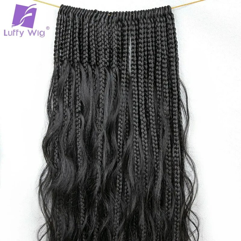 Crochet Boho Box Braids With Human Hair Curls Knotless Pre-looped Synthetic Bohemian Faux Braiding Hair For Black Women Luffywig