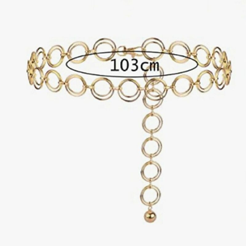 Faja decorativa para mujer, cinturón de cadena de Metal, doble anillo, pretina de aleación de lujo