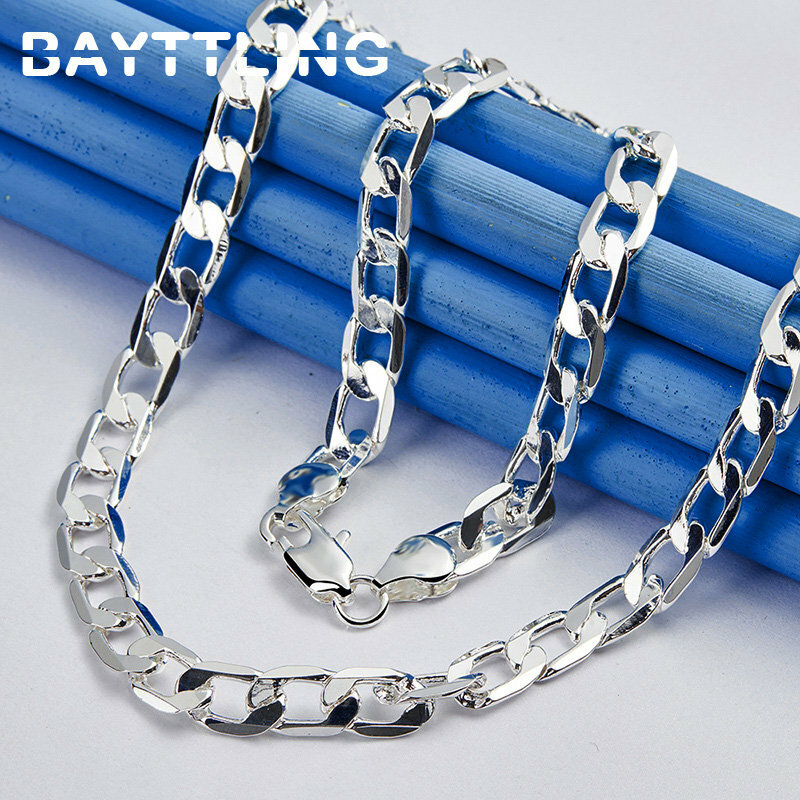 Ожерелье-цепочка из серебра 925 пробы для мужчин и женщин, 8 мм, 16-30 дюймов