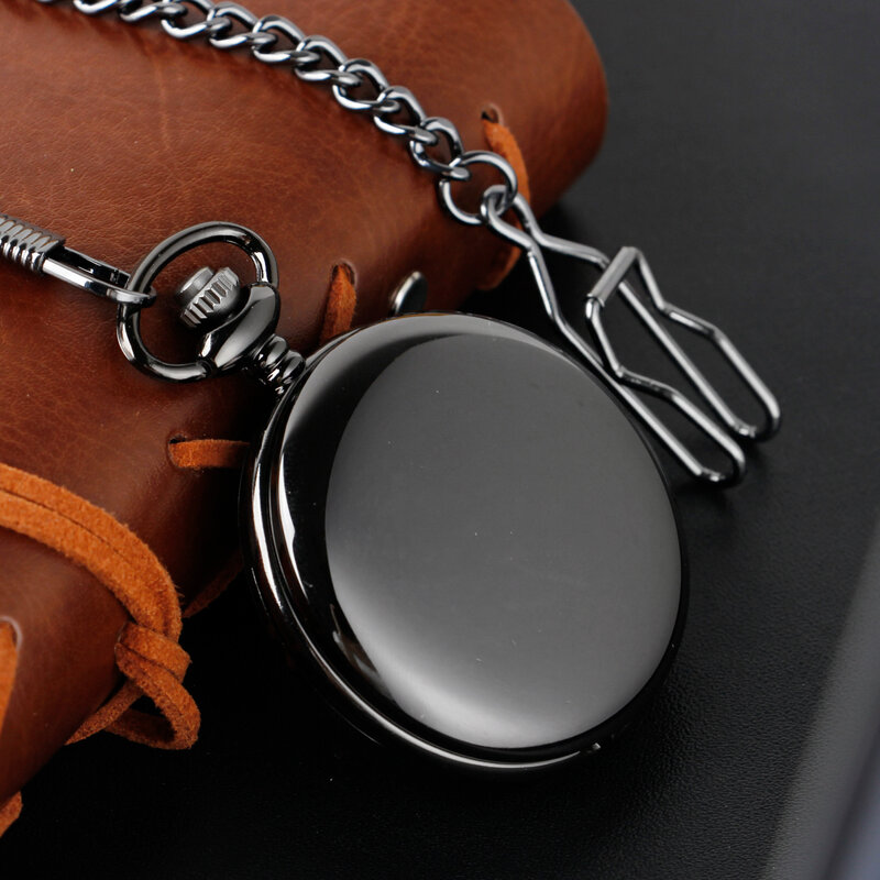 Reflective Antique Black Quartz Pocket Watch Pendant Clock Student Gift Exquisite Necklace Pocket Watch Men's and Women's Gift