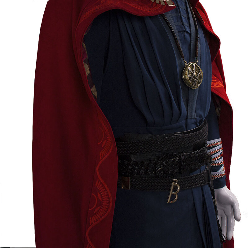 Cosplay Doctor Strange Costume Steve Full Set Red Cloak Robe Ring Eye of Agamotto Necklace Free Halloween Party