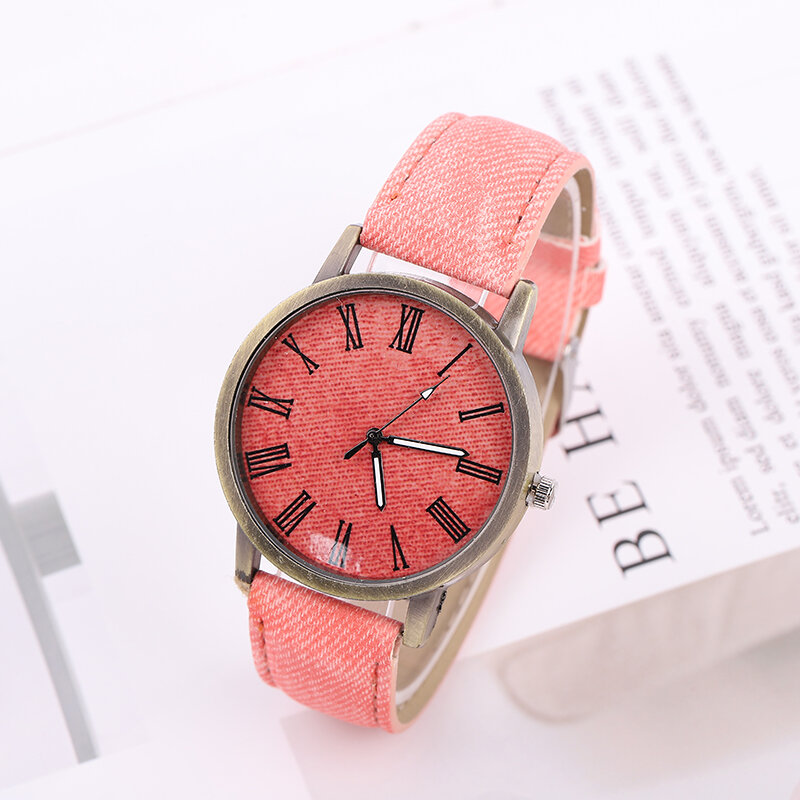 ساعات نسائية كوارتز دينم تصميم حزام من الجلد ساعة يد عادية للرجال والنساء