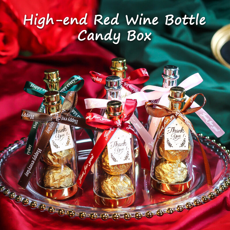 Caja de dulces de boda transparente, botella de embalaje de champán, vino, caja de regalo de cumpleaños, botellas de derrape, botella de deseos