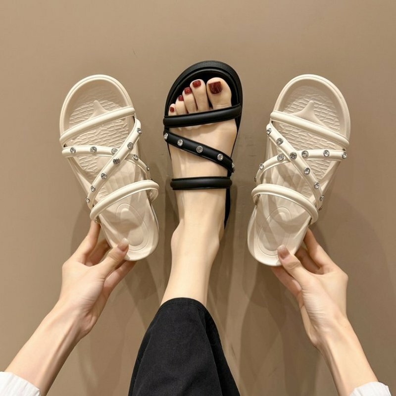 Sandalias con punta cuadrada para mujer, zapatos de plataforma con correa en el tobillo, informales, antideslizantes, estilo gladiador romano, Verano