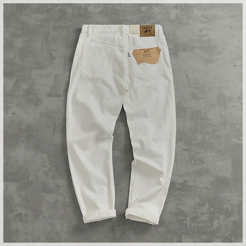 Heavy vintage Red Tannin high-end white cow men May khaki straight tube micro-cone jeans bianchi