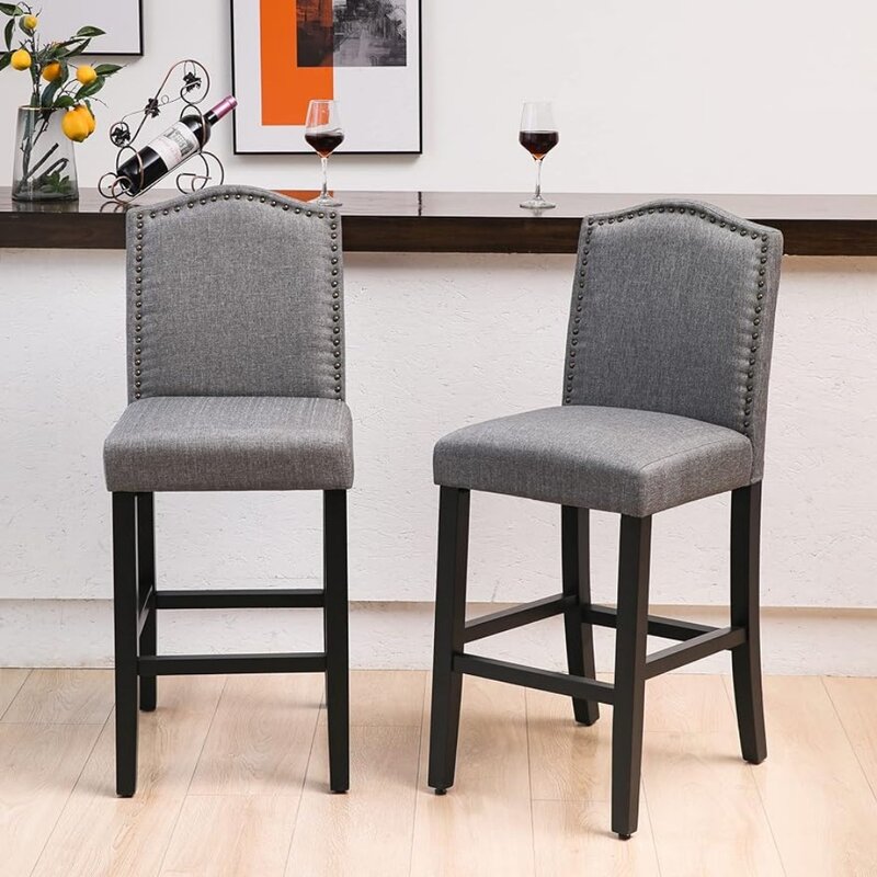 Барный стул в комплекте 2 дюйма, барные стулья с бронзовым гвоздем высотой 24 дюйма, барный стул с тканевой обивкой и спинкой, барные стулья