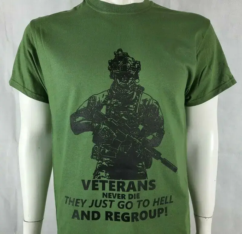 Camiseta Casual de Manga Curta Masculina, Veteranos Táticos Militares do Exército, Nunca Morrem, 100% Algodão, Verão, Tamanho S-3XL