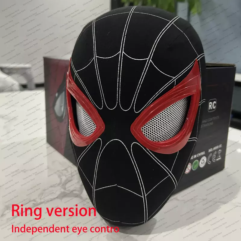 Máscara de Spiderman con ojos móviles, máscara de Spiderman con Control remoto, Peter Parker, disfraz de Halloween, Material de tela de Spandex