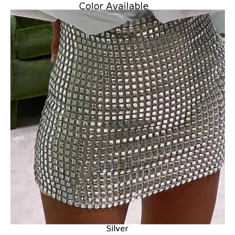 Stylish Club Daily Party Skirt Dress Outfits Polyester Regular Sequin Sexy Silver Slim Solid Color Summer Women