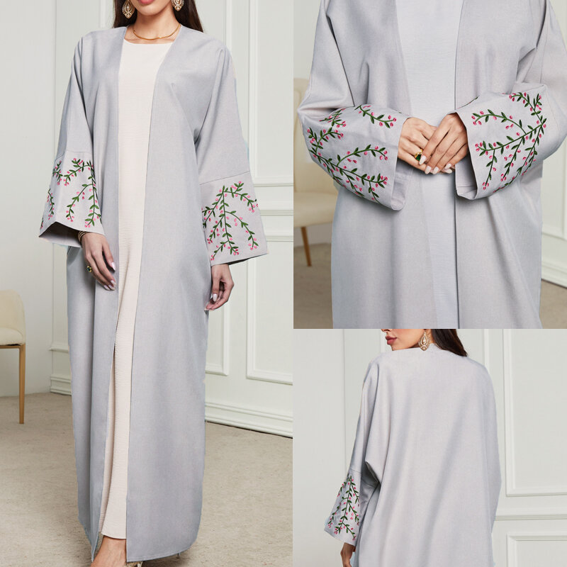 Abaya-Robe musulmane brodée pour femmes, kimono pour Ramadan, Eid, Dubaï, Turquie, Islam, Kaftan modeste