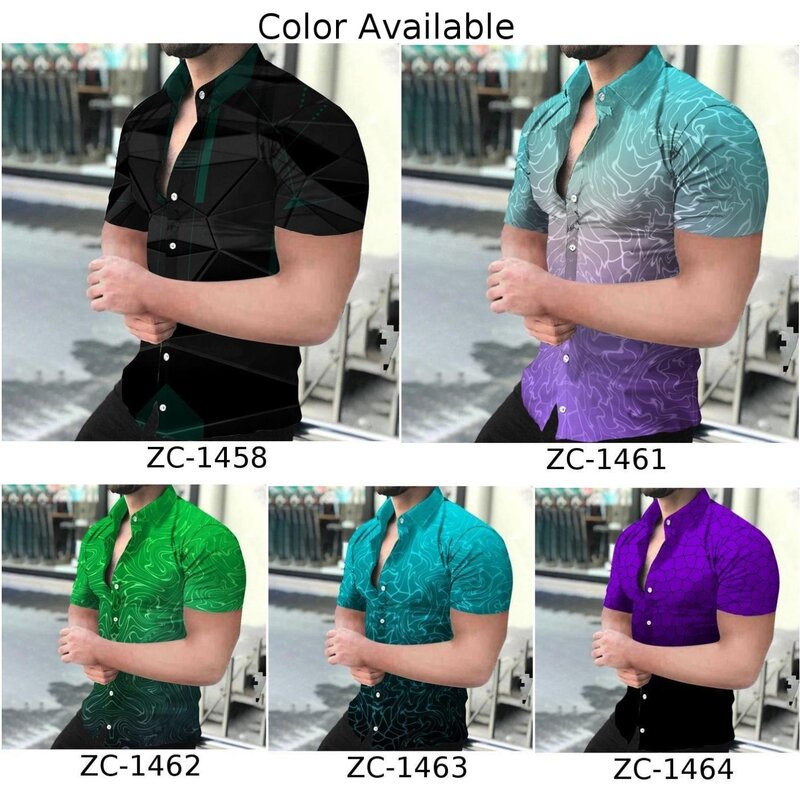 Tops Mens T-Shirt Fitness M-3XL Party Polyester Print Regular Short Sleeve Travel Breathable Button-Down Shirt