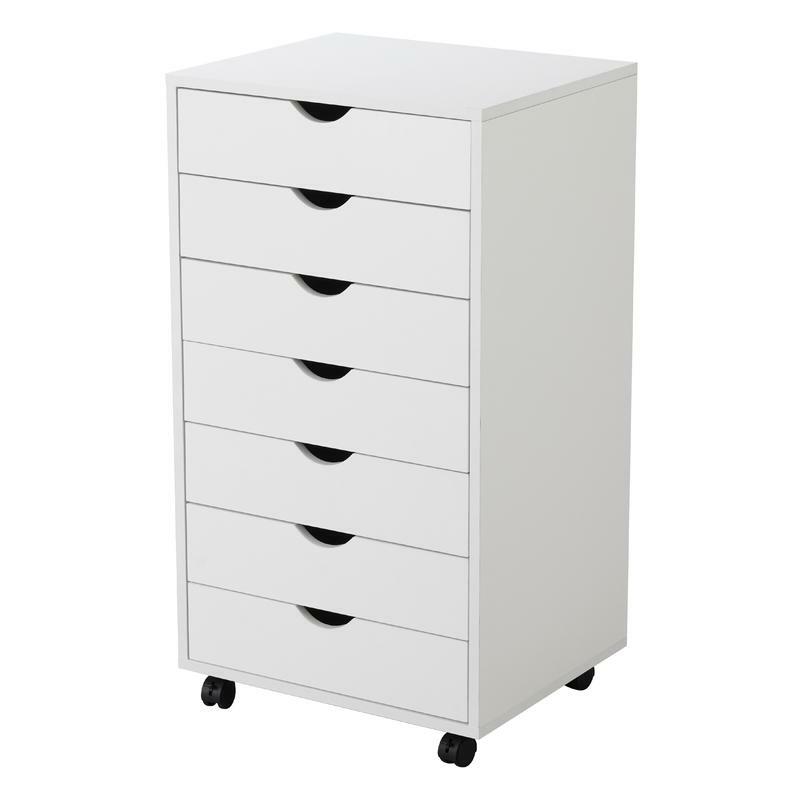 Sweetcrispy Home 7 Wood Vertical Organization File Cabinet with Wheels Mobile Drawer Storage for Home Office