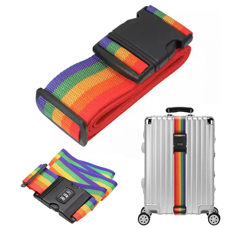 2023 Ajustável Bagagem Correia Carga Outdoor Camping Ferramenta Rainbow Senha Lashing Buckle Lock Belt Travel Suitcase Banda colorida