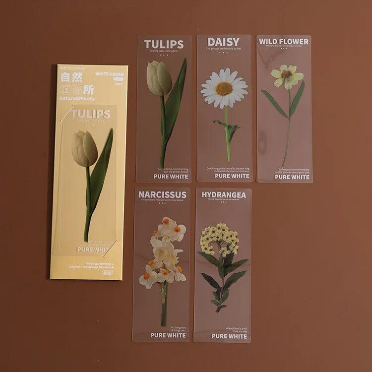 Marcapáginas de material de papelería Natural, suministros de libros de flores, 5 piezas de PVC, marcador de hojas, serie de páginas de lectura, planta